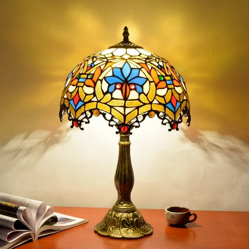 American Stained Glass Retro Restaurant Desk Lamp Bedroom Study Reading Light Bar Homestay Living Room Background Decor Lighting