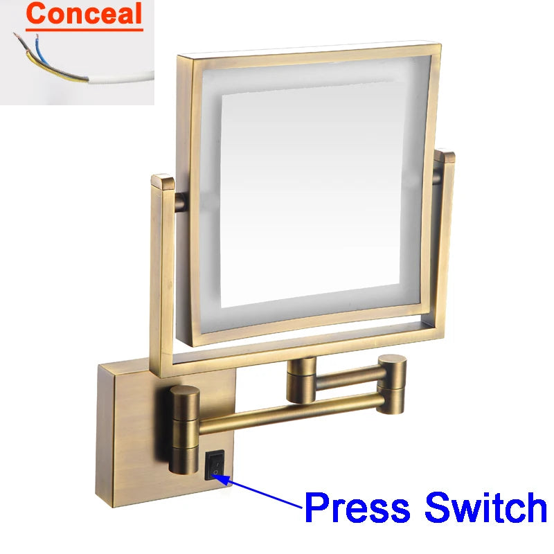 LED Bathroom Mirror 3X Magnifying Dual Arm Extendable Folding Wall Mounted Double Sided Makeup Mirror for Black Bathroom Mirrors