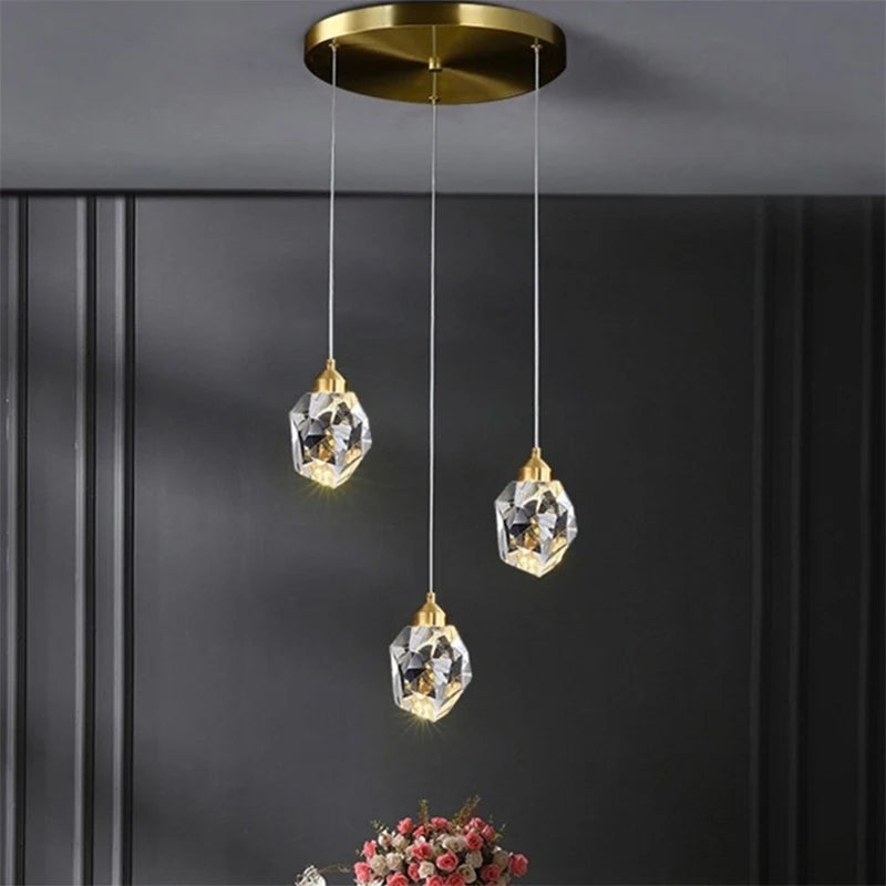 Staircase Pendant Light Luxury Crystal Small Chandelier Minimalist Restaurant Light Bar Counter Bedroom Bedside Ceiling Lamps