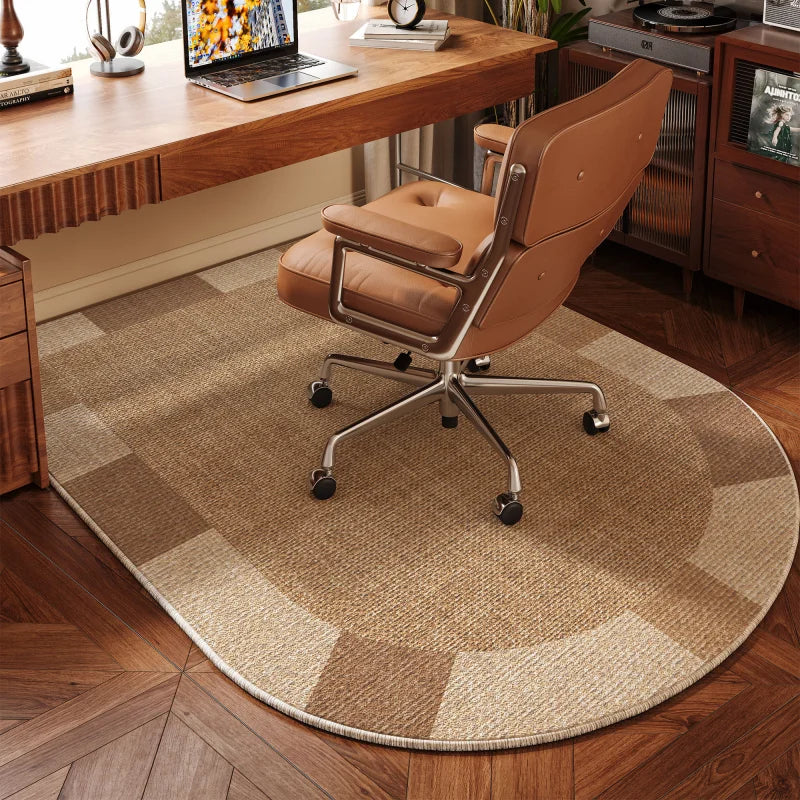 VIKAMA Beige Oval Office Chair Mat Non Slip Washable Mat Carpet For Office Bedroom Gaming Room Home Decor