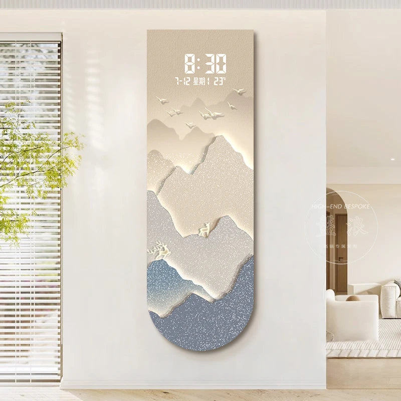 Sunlit Golden Mountain Entrance Decor Painting New Chinese Style Creative Touch-Sensitive Digital Clock High-End Living Room LED