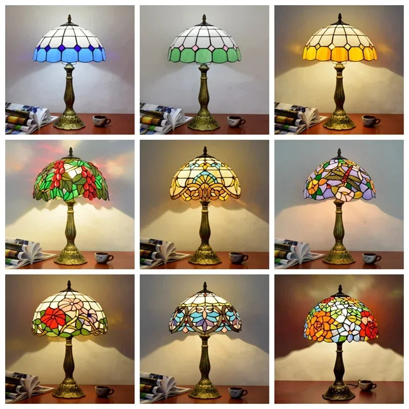 American Stained Glass Retro Restaurant Desk Lamp Bedroom Study Reading Light Bar Homestay Living Room Background Decor Lighting