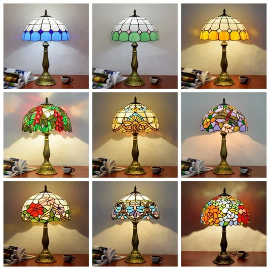 American Stained Glass Retro Restaurant Desk Lamp Bedroom Study Reading Light Bar Homestay Living Room Background Decor Lighting