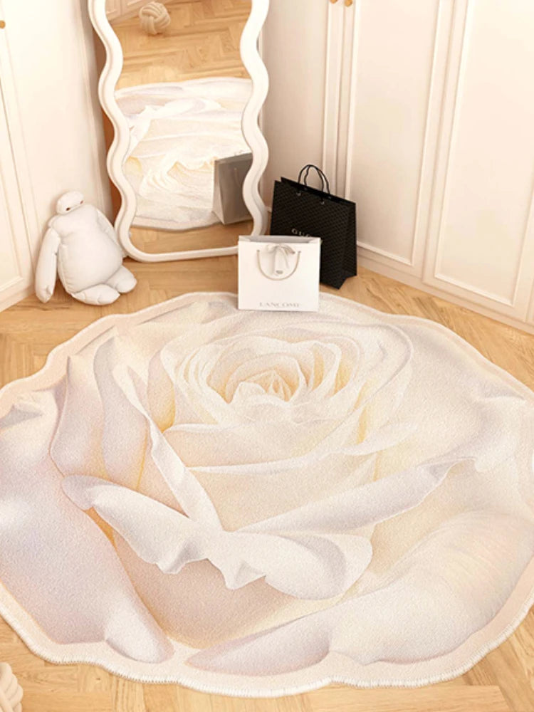 French Style Living Room Decoration Flower Carpet Light Luxury Mirror Floor Mat Girly Rugs for Bedroom Home Irregular Shape Rug