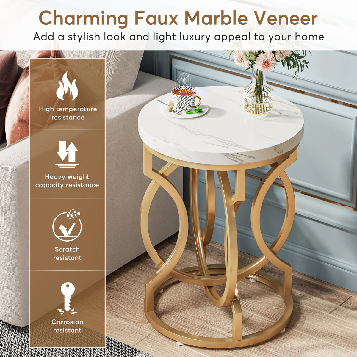 Tribesigns Modern Round End Table with Thick Wood Top, 20“ Side Table Cocktail Table with Unique O-Shaped Base