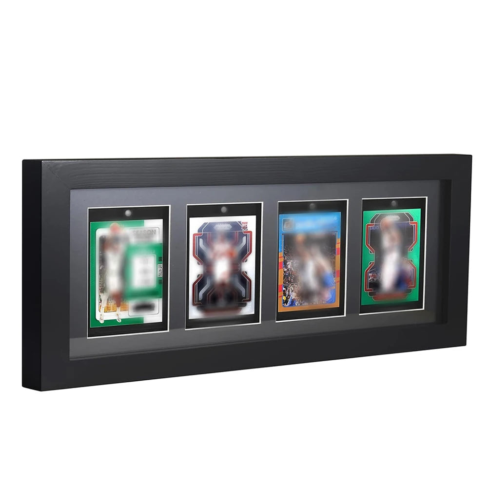 Trading Card Display Frame for 4 Standard Cards - Wall Mount Baseball Card Display Case with UV Protection Magnetic Card Holder