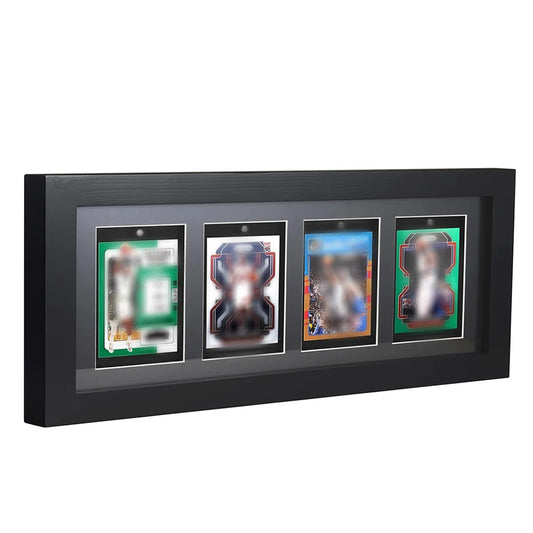Trading Card Display Frame for 4 Standard Cards - Wall Mount Baseball Card Display Case with UV Protection Magnetic Card Holder