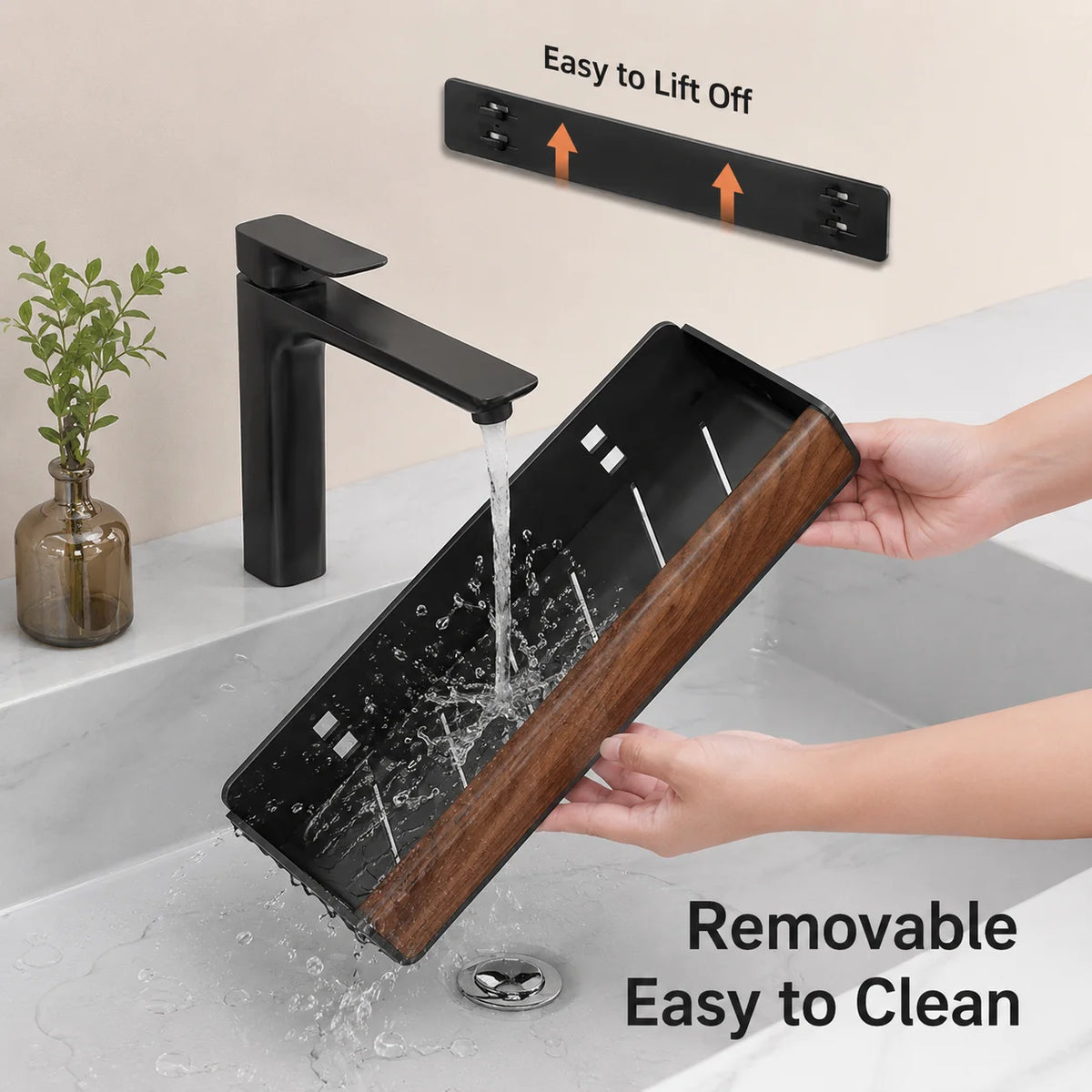 Solid Walnut Wood Wall Mounted Bathroom Shelf No Drill Floating Storage Organizer for Sink Countertop Toiletries And Home Essent