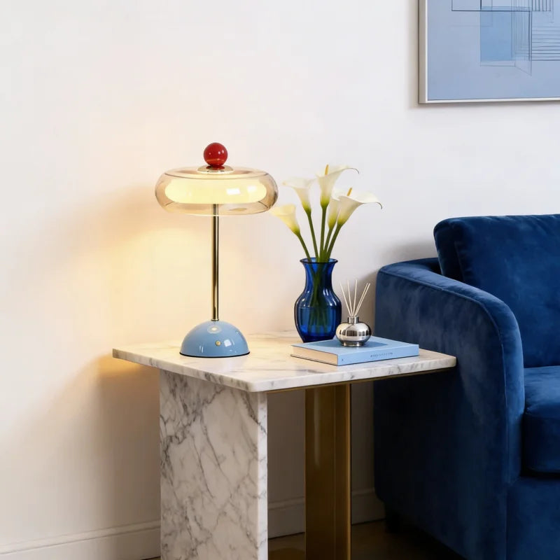 New Modern Table Lamp for Bedroom Retro Cream Style Mushroom Design Rechargeable Desk Lamp for Bedside Bedroom