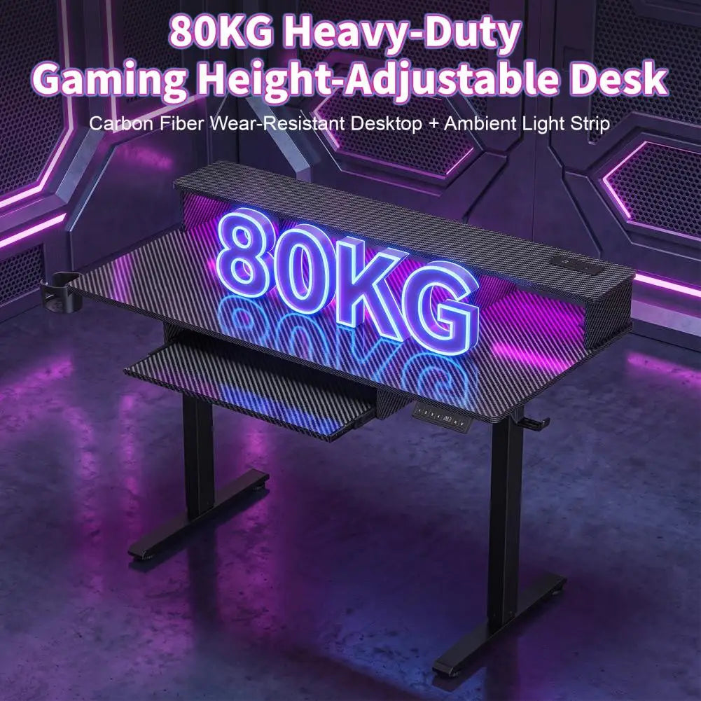 Gaming Standing Desk, Computer Desk with Keyboard Tray, Home Gaming Desk with Monitor Stand, Headphone Hook, Height Adjustable