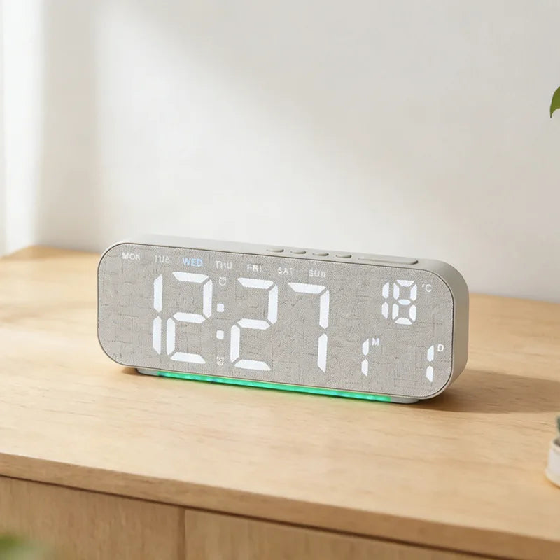 Digital Wooden Alarm Clock with Countdown Hanging Standing Temperature Date Week Dual Alarm Memory Function