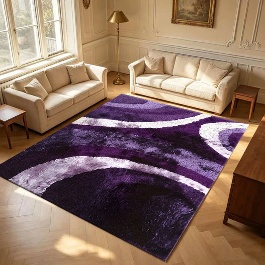 Luxury Plush Abstract Curve Area Rug Purple White Soft Fluffy Carpet for Bedroom Living Room Indoor Home Floor Decor