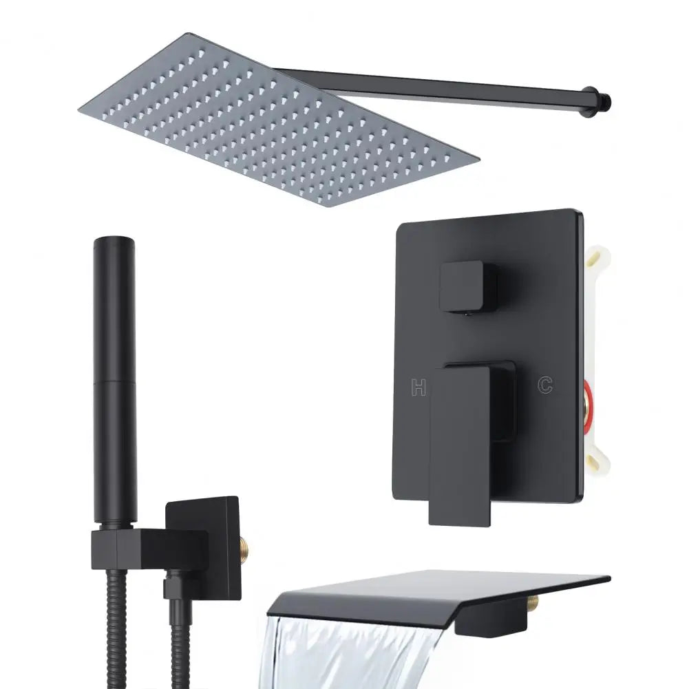 Wall Mounted Rain Shower Faucet System Set With Handheld Rotary Sprayer Head, Electroplated Surface Bath Screen Shower Head Set
