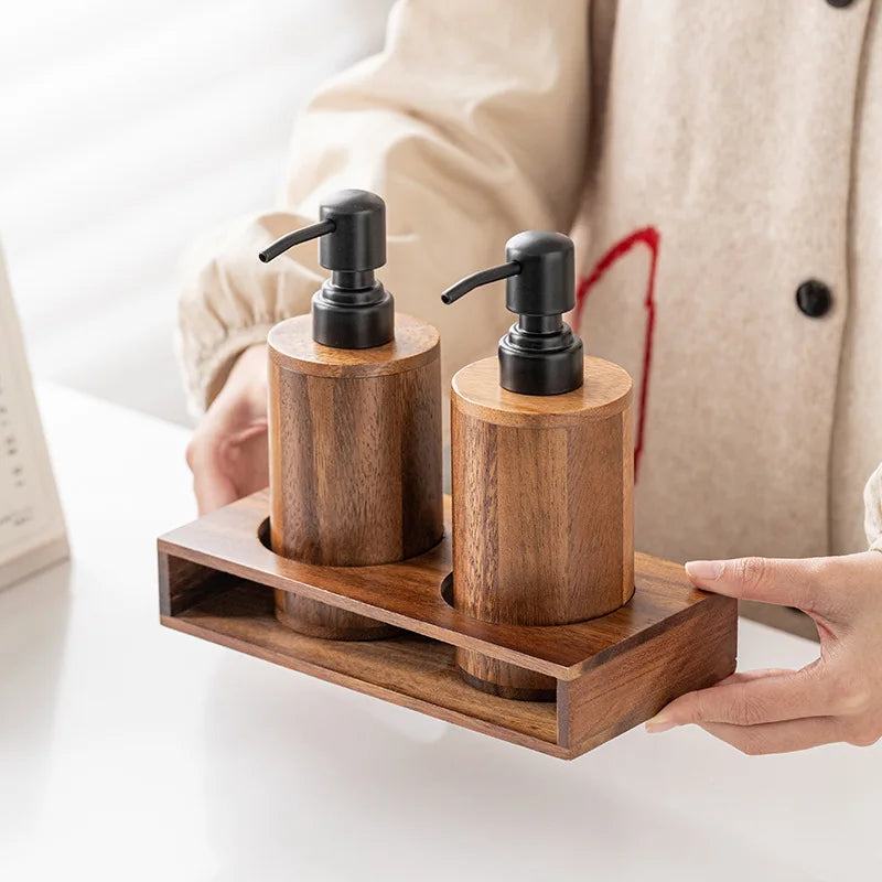 Luxury Walnut Wood Press-type Lotion Dispenser Empty Bottle Hotel Soap Liquid Dispenser Sink Lotion Bottle Bathroom Accessories