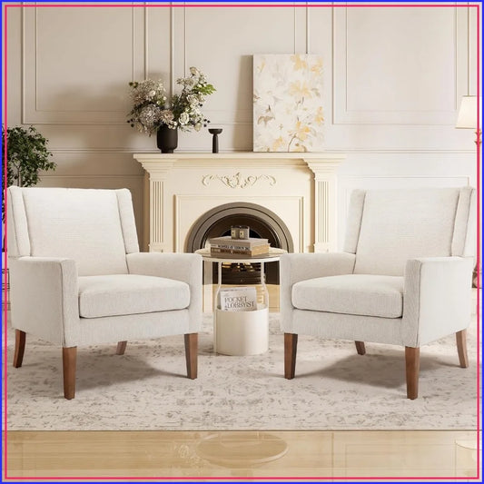 Mid-Century Accent Chair, Comfy Single Sofa, Solid Wood Legs, Set of 2
