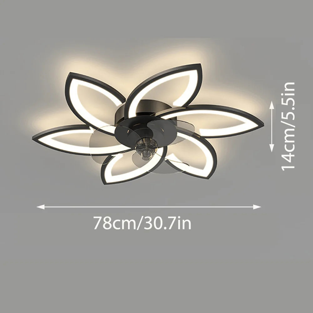 Petal-Shaped Ceiling Fan Light with 6 Wind Speed Settings, Stepless Dimming, Remote Control, and a Reversible Motor for Year-Round Use in Both Winter and Summer. Ideal for Bedrooms, Above Dining Tables, and in Home Offices.