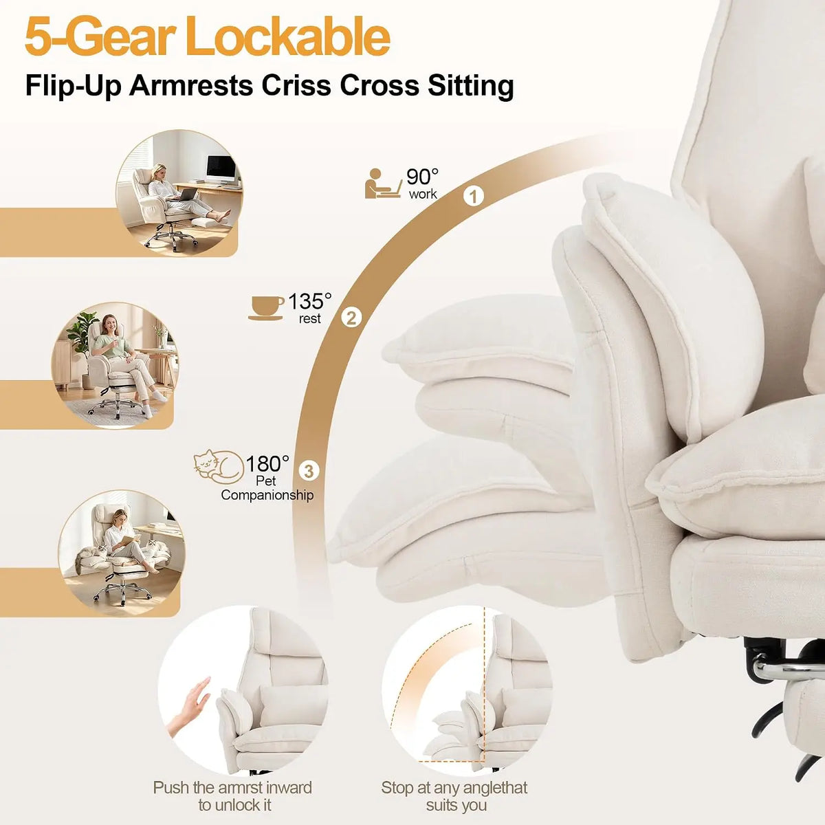 Office Chair with Flip Armrests & Foot Rest,Criss Cross Legged Home Office Desk Chair with Pet Seat,Ergonomic, Customized