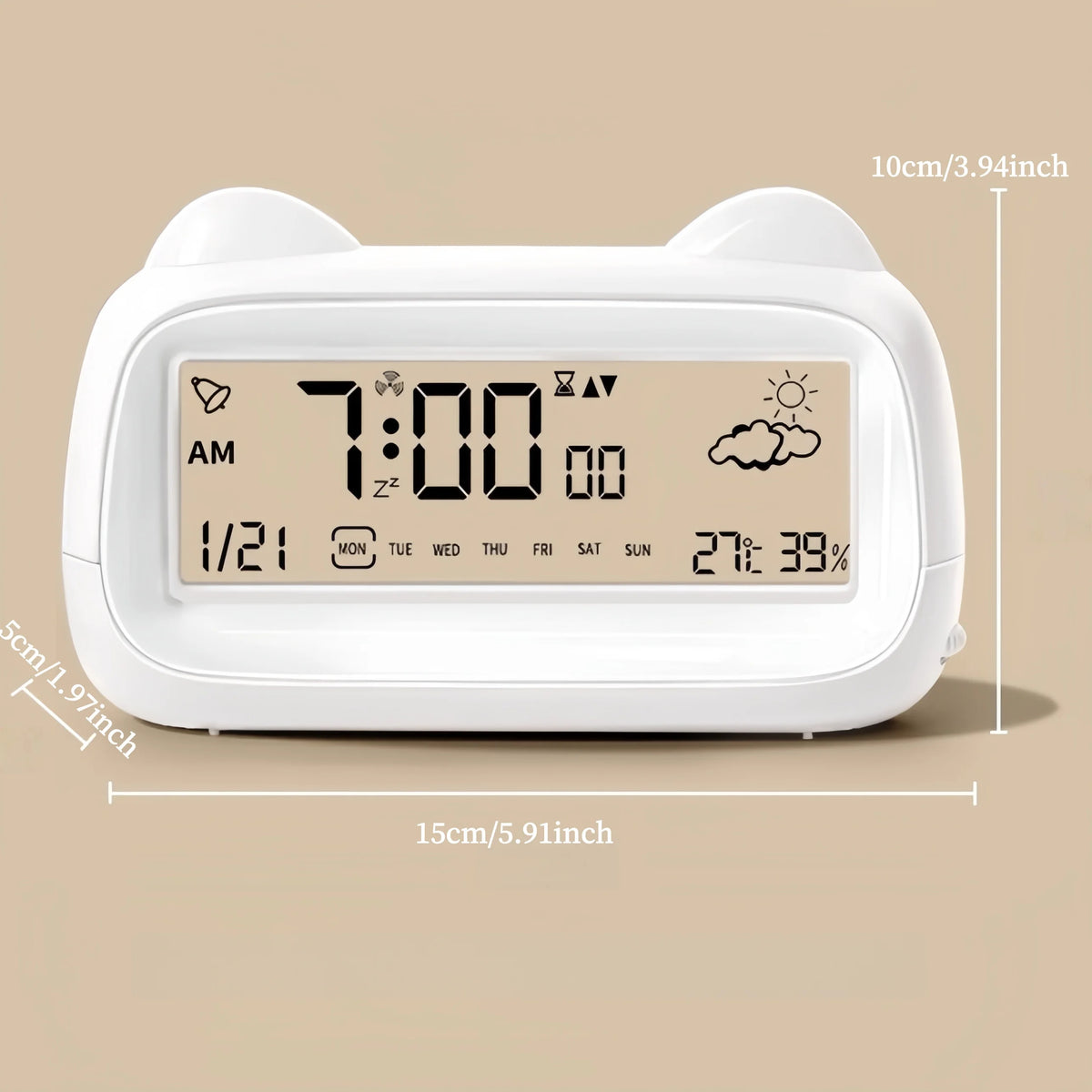 Battery Powered Digital Alarm Clock Temperature Humidity Date Week Timing Countdown Cute Silent Backlight Snooze LCD Clock
