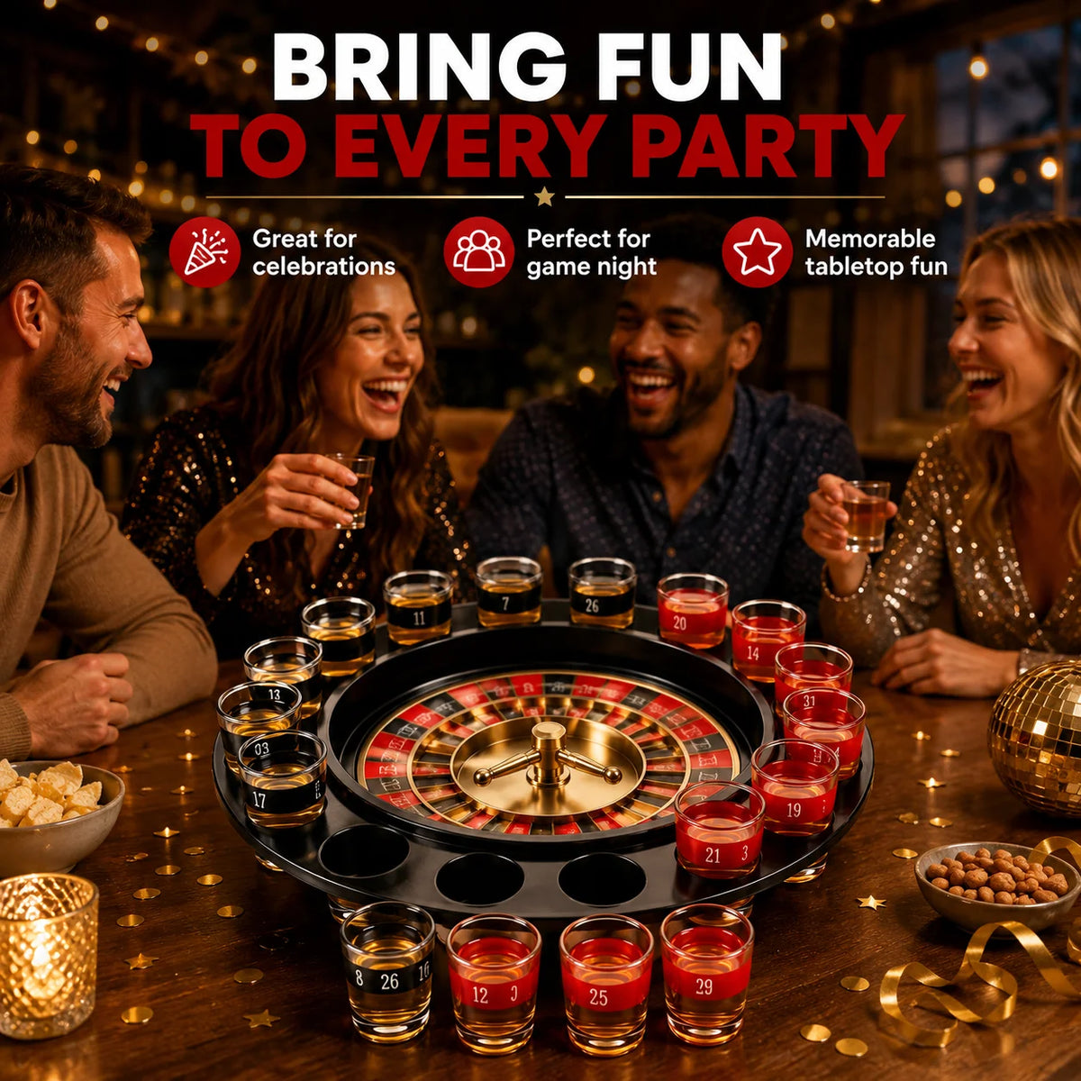 Spin Wheel Drinking Game Kit with 16 Shot Glass Cups, Classic Bar Tabletop Interactive Party Game, Portable Adult Beverage Game Set for Birthday Party, Bachelorette Night, Bar Home Entertainment