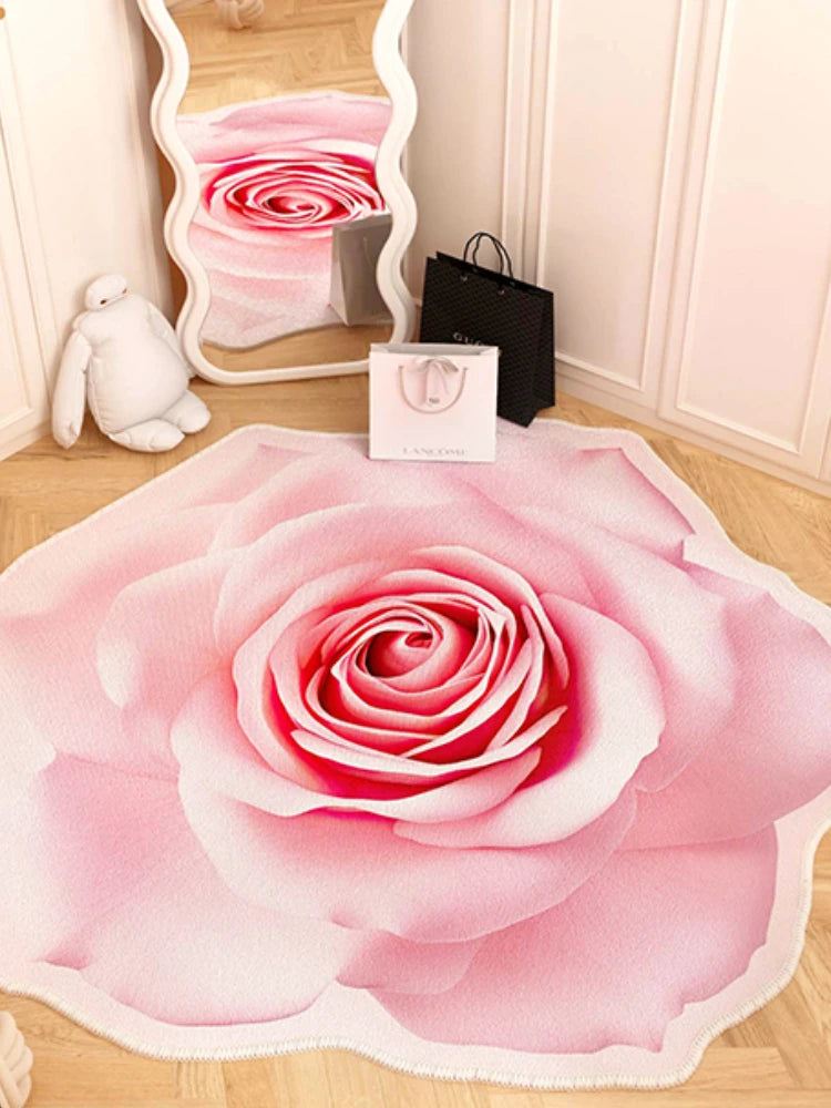 French Style Living Room Decoration Flower Carpet Light Luxury Mirror Floor Mat Girly Rugs for Bedroom Home Irregular Shape Rug