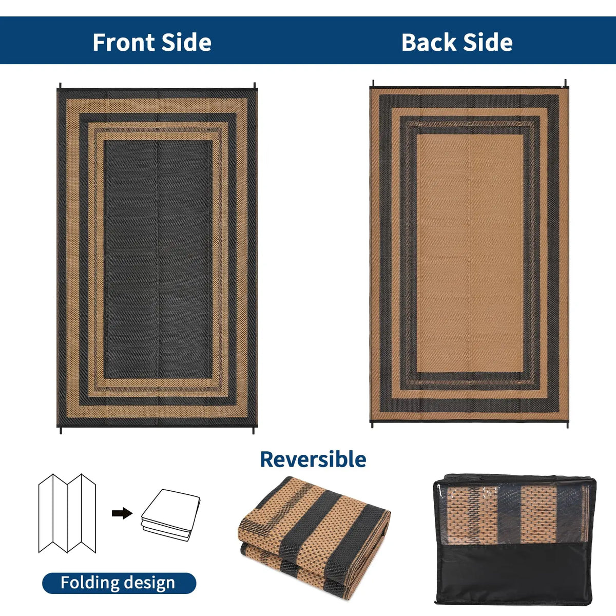 8x10ft Outdoor Rug | Waterproof Reversible Plastic Straw Patio Carpet, Easy Clean Modern Area Mat for Porch, Deck