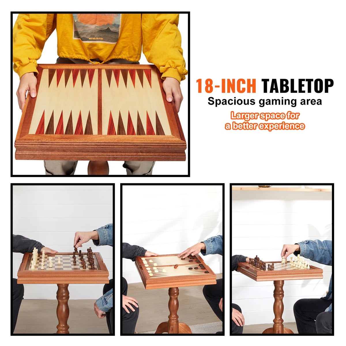 SucceBuy 18 Inch 3-IN-1 Chess Checkers Backgammon Table Set Premium Wooden Chess Table Deluxe Combo Game Table Furniture Set