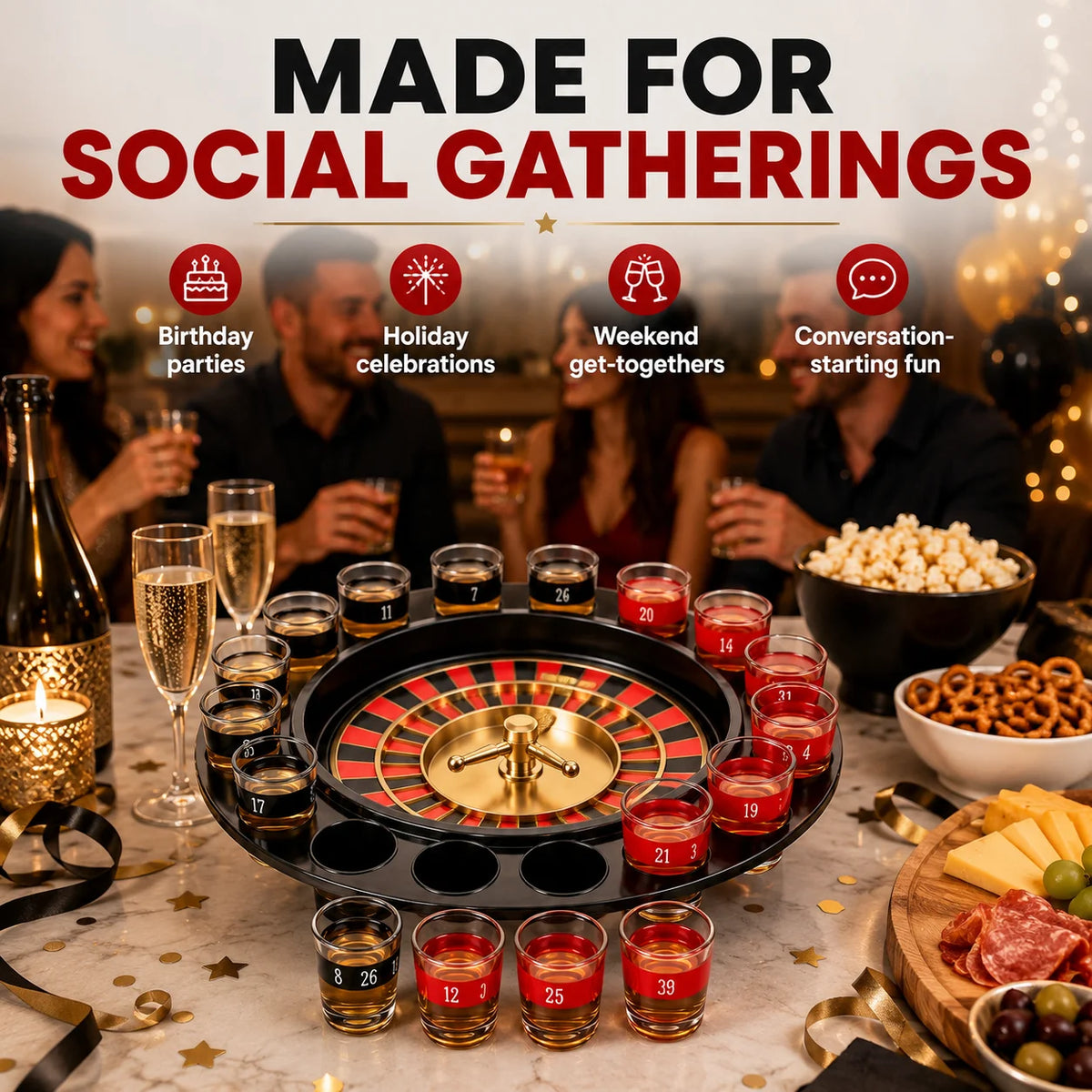 Spin Wheel Drinking Game Kit with 16 Shot Glass Cups, Classic Bar Tabletop Interactive Party Game, Portable Adult Beverage Game Set for Birthday Party, Bachelorette Night, Bar Home Entertainment