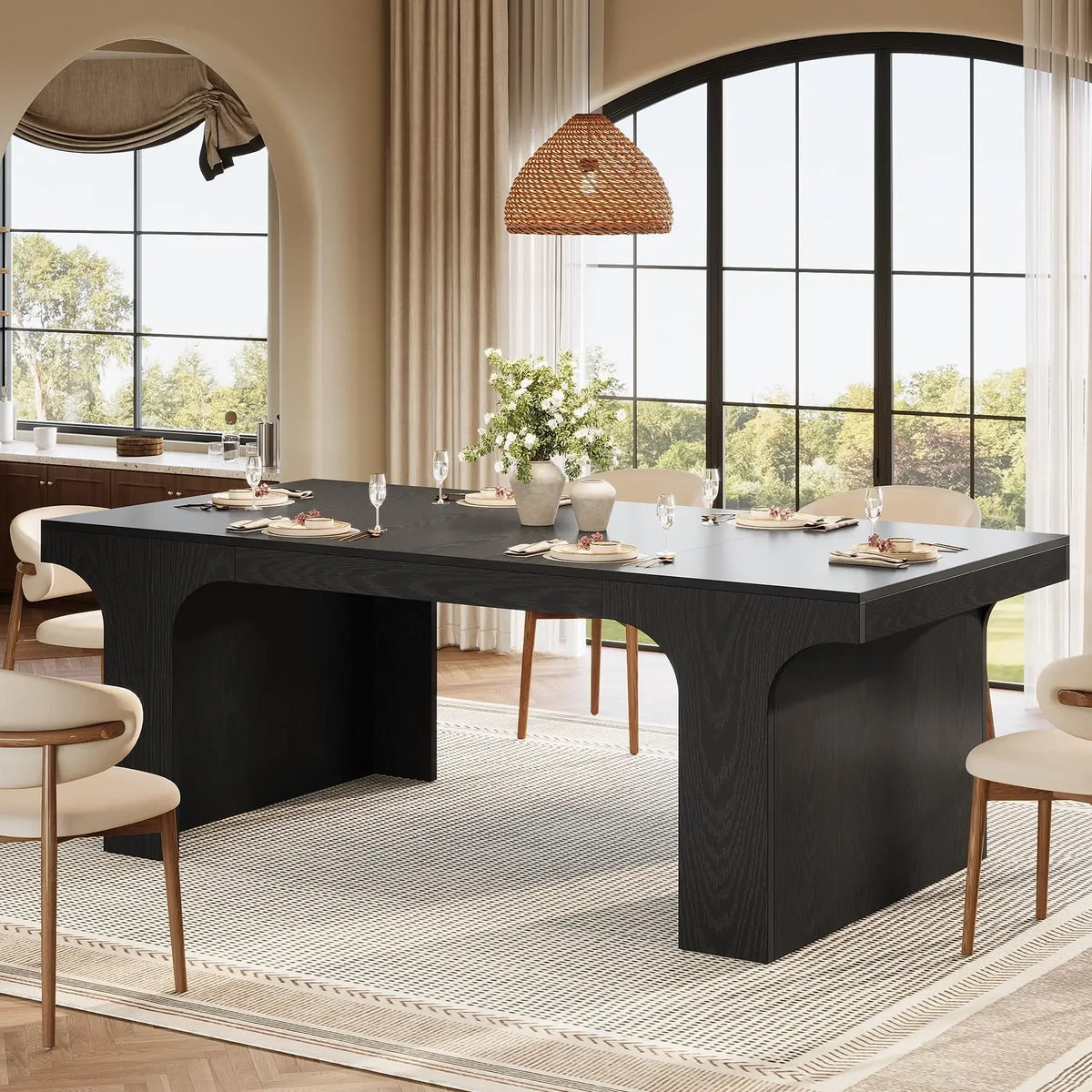 Tribesigns 71-Inch Farmhouse Dining Table for 6-8, Long Wooden Kitchen Table with Arched Design, Large Rectangular Dining Room