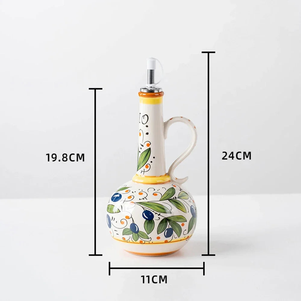 Hand-Painted Ceramic Oil Bottle Kitchen Storage Nordic Vinegar Oil Dispenser Cooking Utensil for Home Use Kitchen Seasoning Jar
