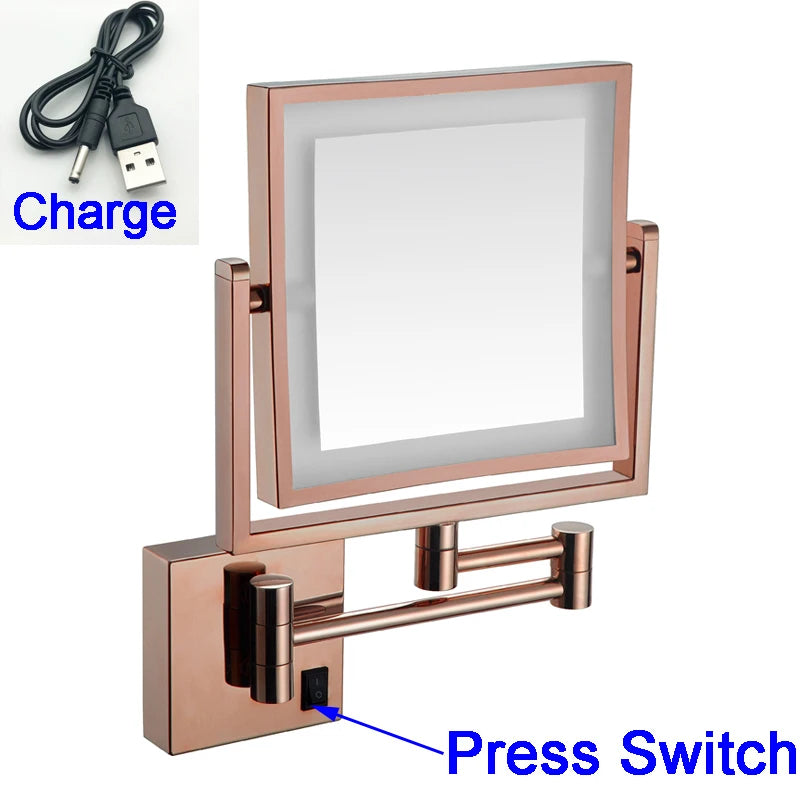 LED Bathroom Mirror 3X Magnifying Dual Arm Extendable Folding Wall Mounted Double Sided Makeup Mirror for Black Bathroom Mirrors
