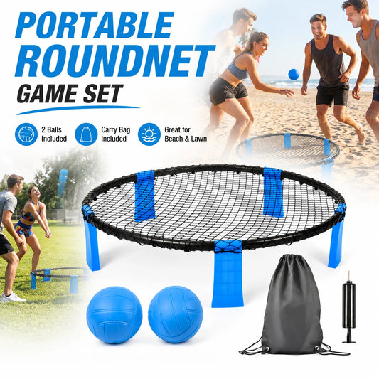 2 Balls Roundnet Game Set Portable Outdoor Sports Beach Lawn Game for Backyard Park Camping Family Party with Net Pump Carry Bag