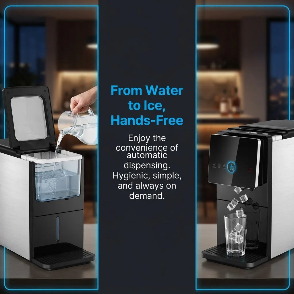 Countertop Ice Maker Machine, Automatic Self-Cleaning Portable Ice Maker with Stainless Steel, Fast Ice Making, LED Touch Panel & Automatic Dispensing for Home Kitchen Office Bar
