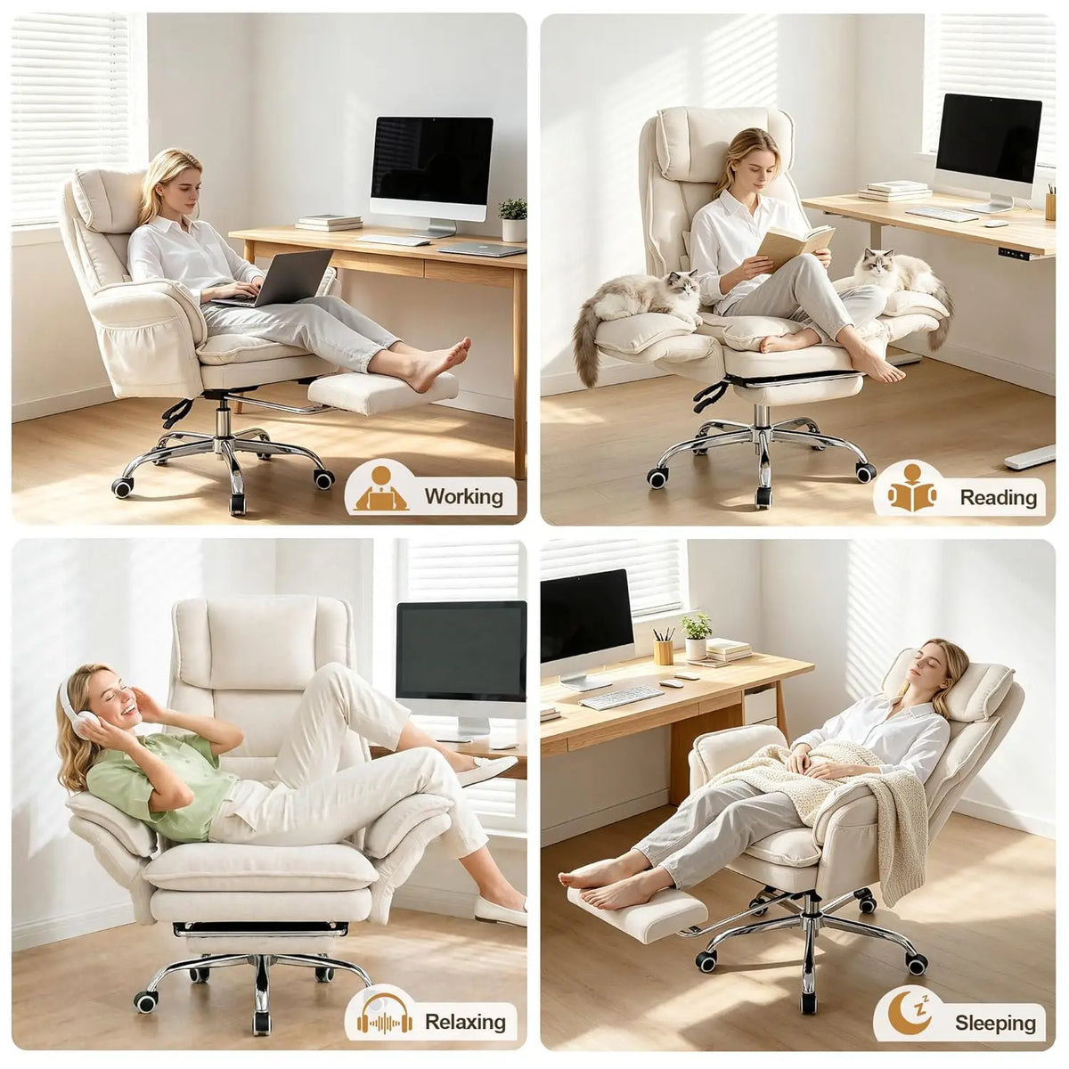 Office Chair with Flip Armrests & Foot Rest,Criss Cross Legged Home Office Desk Chair with Pet Seat,Ergonomic, Customized