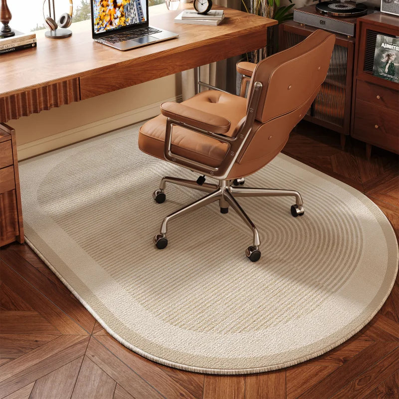 VIKAMA Beige Oval Office Chair Mat Non Slip Washable Mat Carpet For Office Bedroom Gaming Room Home Decor