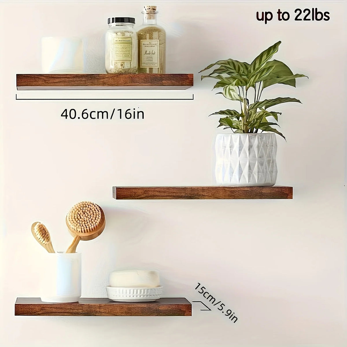 Classic Solid Wood Wall Mounted Horizontal Strip Design Shelf Space-saving for Storage and Display in Living Room and Bedroom
