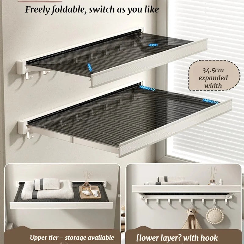 Folding And Retractable Storage Rack In The Bathroom, No Need For Punching Holes, For Storing Clothes, Towels, Towels, And Towel