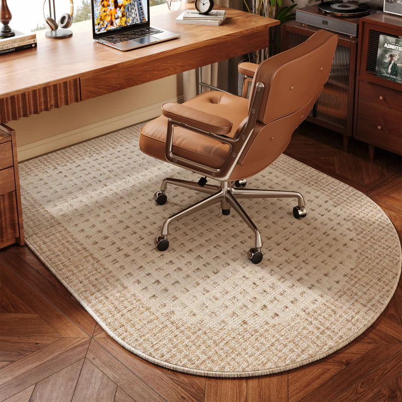 VIKAMA Beige Oval Office Chair Mat Non Slip Washable Mat Carpet For Office Bedroom Gaming Room Home Decor