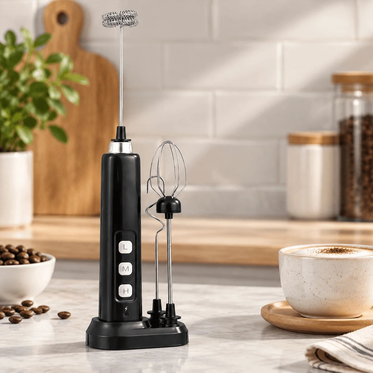 Mini USB Rechargeable Electric Frother Mixer, 3 Speed Handheld Milk Whisk with Multi Functional Attachments for Coffee Cappuccino Latte Matcha Egg White Cream Smoothie Baking, Portable Kitchen Mixing Tool for Home Beverage Pr