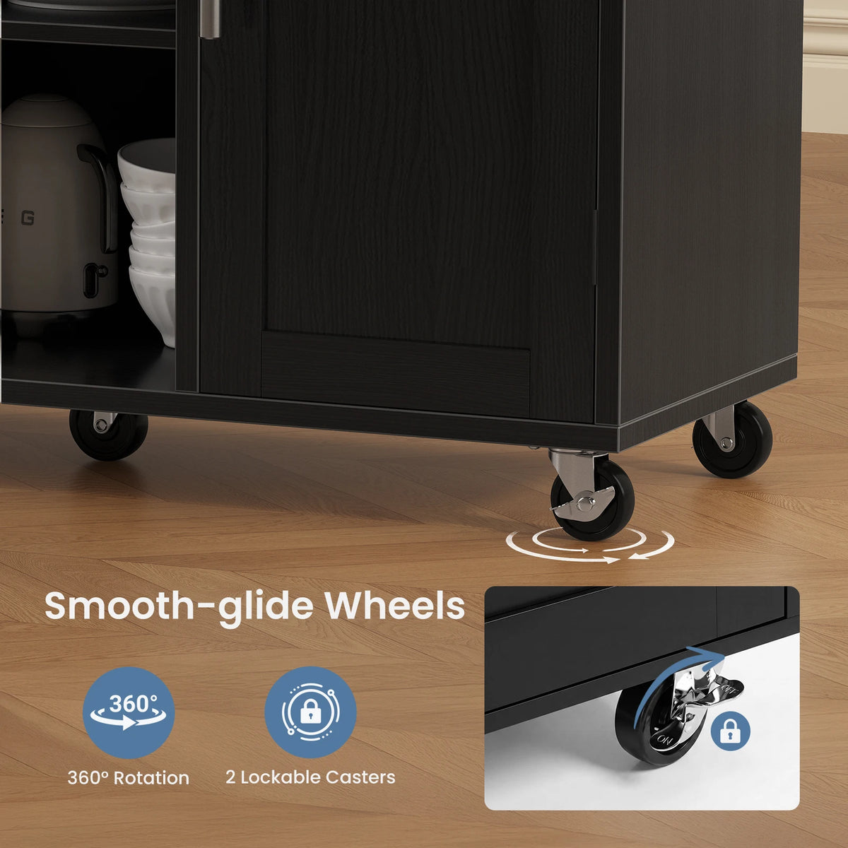 JHK 42 Inch Wood Rolling Kitchen Cart with Adjustable Shelves Mobile Storage Shelving Unit Utility Rolling Organizer For Home  Living Room