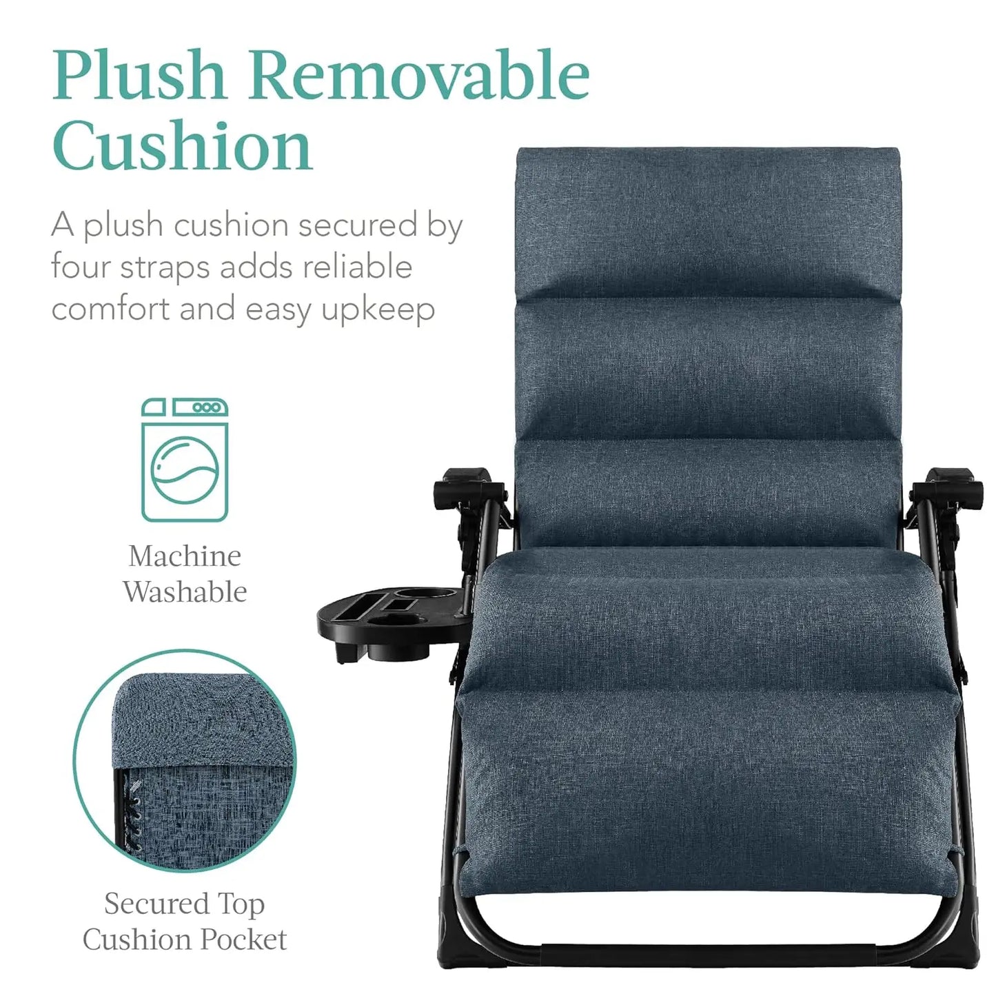 Oversized Zero Gravity Chair, Folding Outdoor Patio Recliner, XL Anti Gravity Lounger w/Removable Cushion, Cup Holder,, Custom