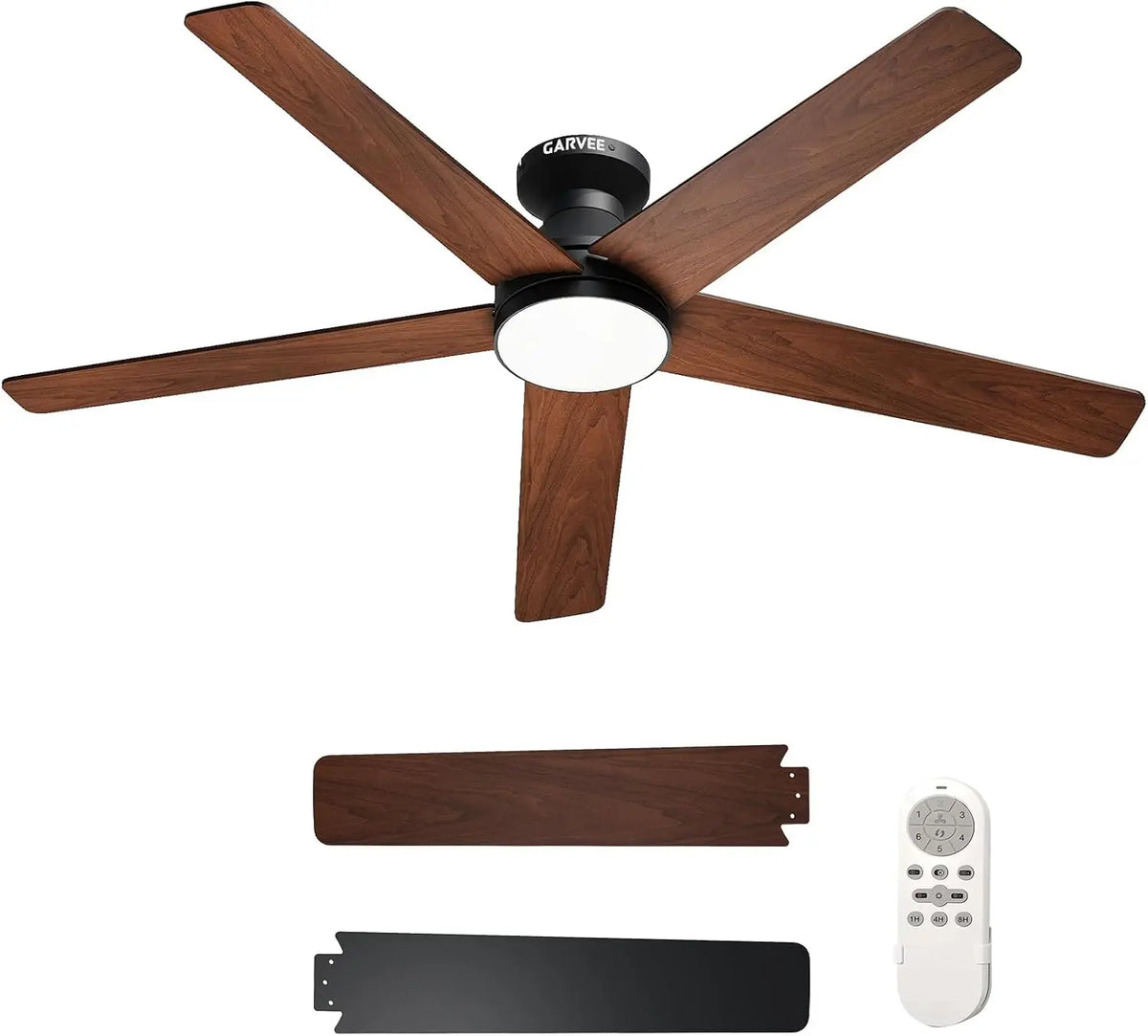 42/52" Low Profile Ceiling Fans with Lights and Wood Blades for Indoor/Outdoor | Remote Control, Flush Mount, 6-Speed, 5 Wood Blades, 3CCT Dimmable LED, Reversible Quiet DC Motor
