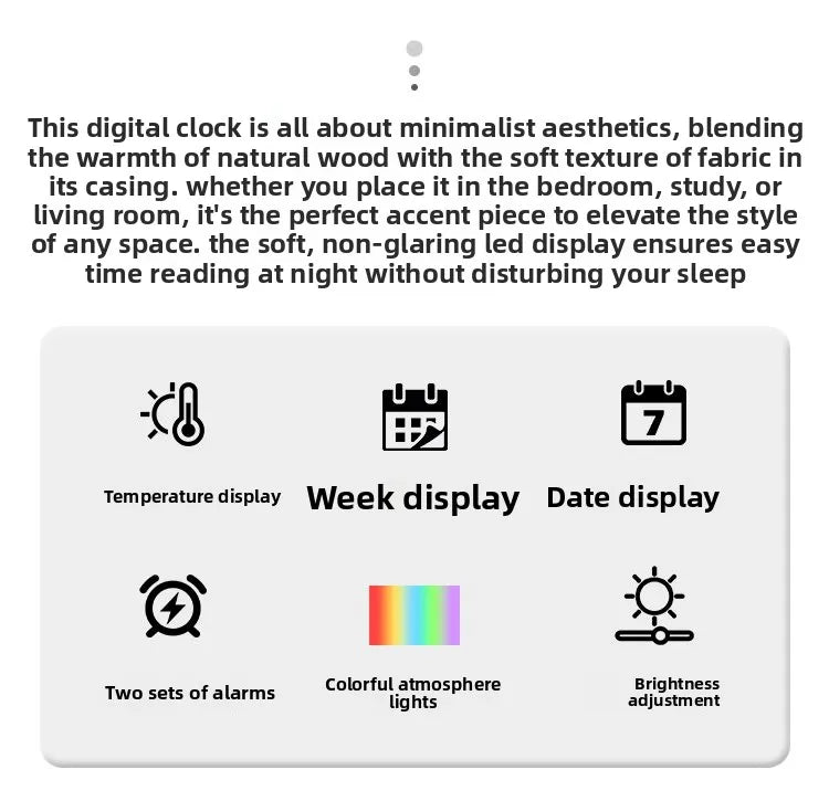 Digital Wooden Alarm Clock with Countdown Hanging Standing Temperature Date Week Dual Alarm Memory Function