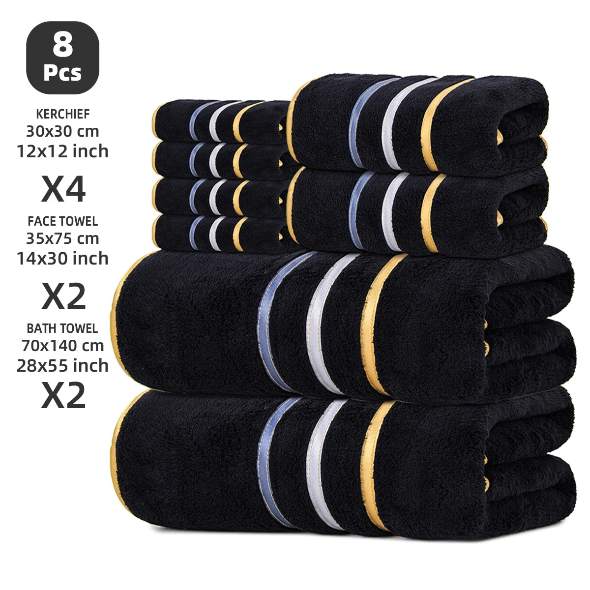 8‑Piece Towel Set, 2 Bath Towels + 2 Hand Towels + 4 Face Towels, Soft & Comfortable, High Water Absorbency, Bathroom Towels
