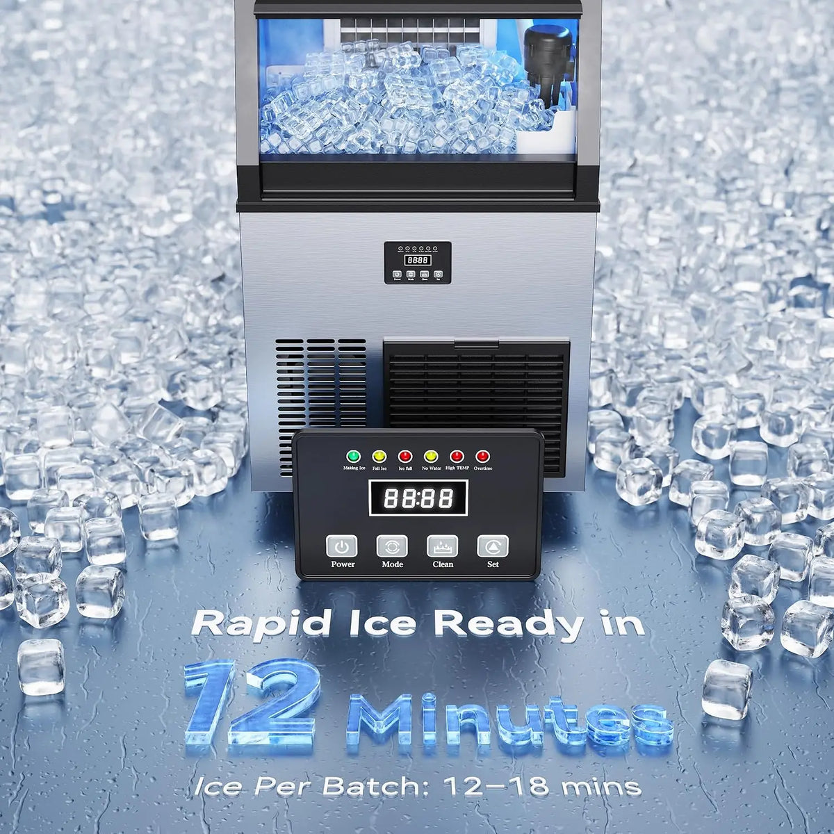 Commercial Ice Maker Machine, 200Lbs/Day Under Counter Ice Maker with 55 Lbs Storage, Stainless Steel Freestanding, Customized