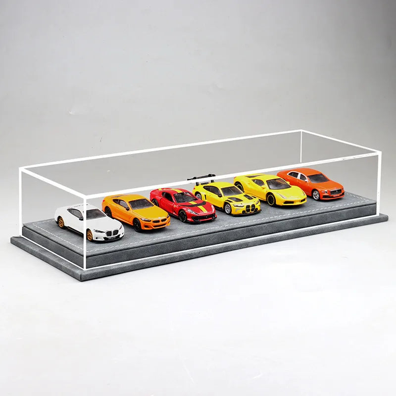 1/64 Scale Acrylic Dustproof Display Case Compatible With 6 Tomica Mini GT Toy Car Models, Leather Base For Collector's Storage
