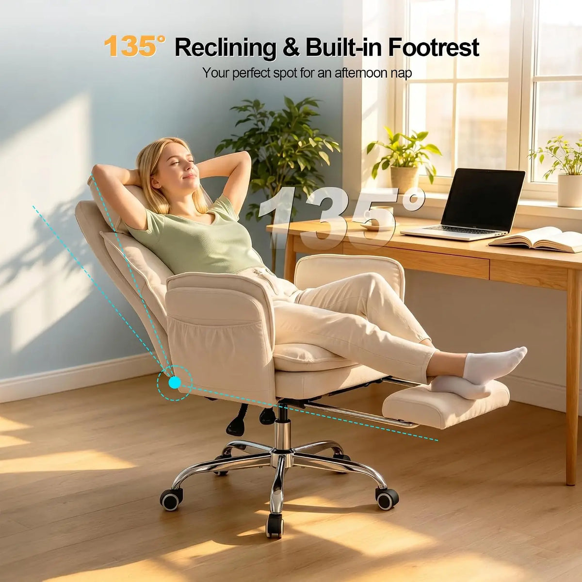 Office Chair with Flip Armrests & Foot Rest,Criss Cross Legged Home Office Desk Chair with Pet Seat,Ergonomic, Customized
