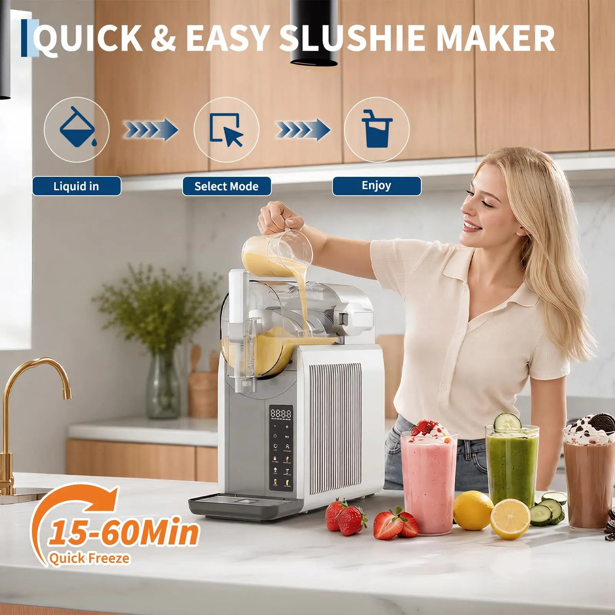 No Ice Needed Slushie Machine, 68Oz Frozen Drink Maker With 6 Preset Programs, LED Display, Auto-Clean For Margaritas