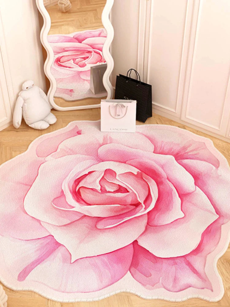 French Style Living Room Decoration Flower Carpet Light Luxury Mirror Floor Mat Girly Rugs for Bedroom Home Irregular Shape Rug