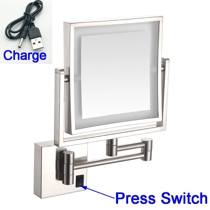 LED Bathroom Mirror 3X Magnifying Dual Arm Extendable Folding Wall Mounted Double Sided Makeup Mirror for Black Bathroom Mirrors