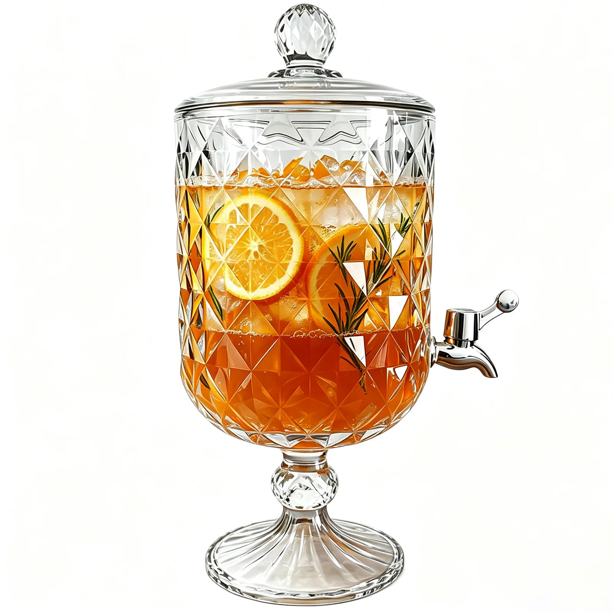 0.8 Gallon/ 3 Liter Glass Beverage Dispenser with Stainless Steel Spigot On Glass Pedestal, 101oz Decorative Mason Drink Dispenser for BBQ, Picnic, Pool Party, And Social Events